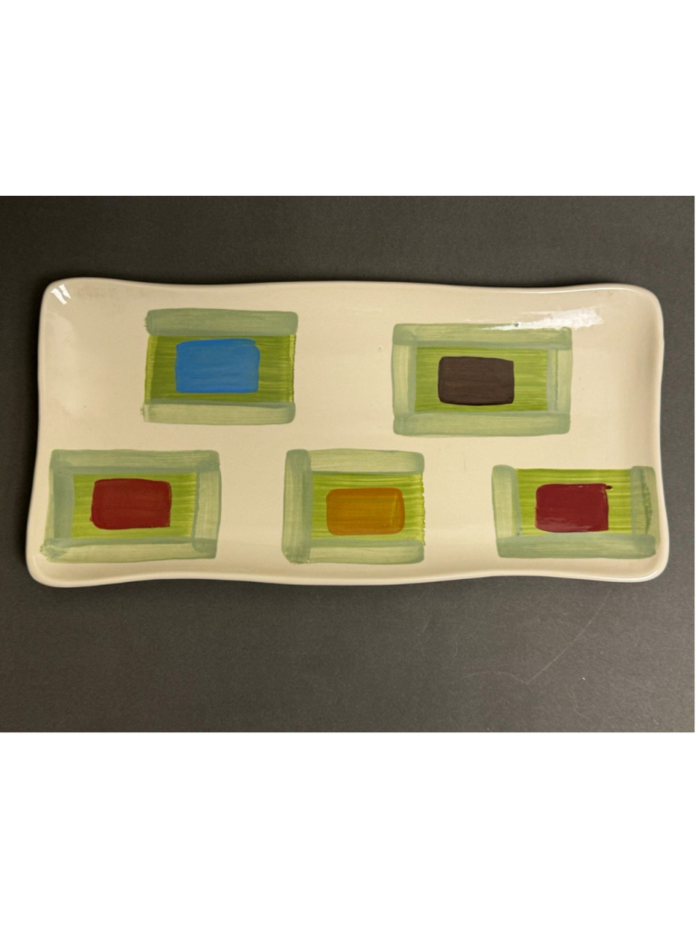 Vintage Gail Pittman 2002 Hand Painted 15” Serving Platter Abstract Geometric
